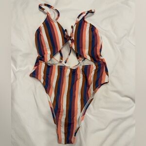 Xhilaration White and Multi-Color Striped One-piece Swim